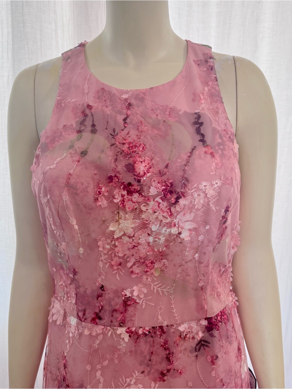 Aidan Matox Sz 10 Pink 3D Floral Sleeveless Midi Dress Sequin Boho - Picture 6 of 12